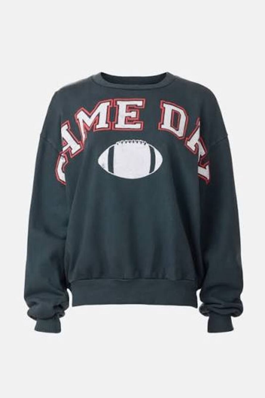 Daydreamer Gray Red MEDIUM Game Day Over Sized Crew Sweatshirt EEUC
